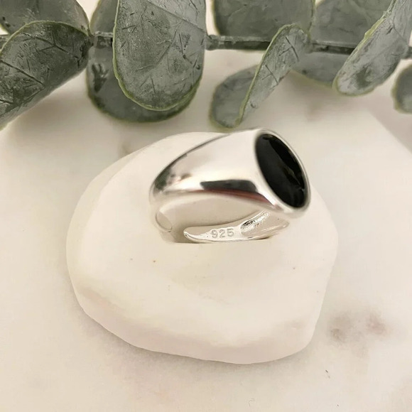925 Sterling Silver Black Circle Ring Chunky Ring Oval Ring Thick Ring - Picture 4 of 4